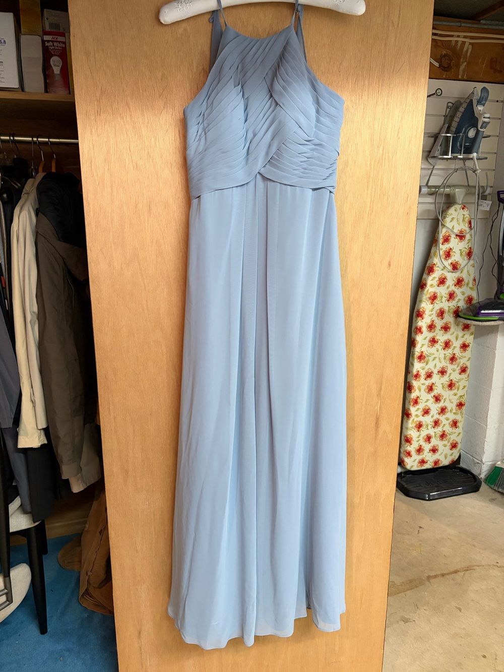 Azazie Light Blue Halter Chiffon Maxi Dress